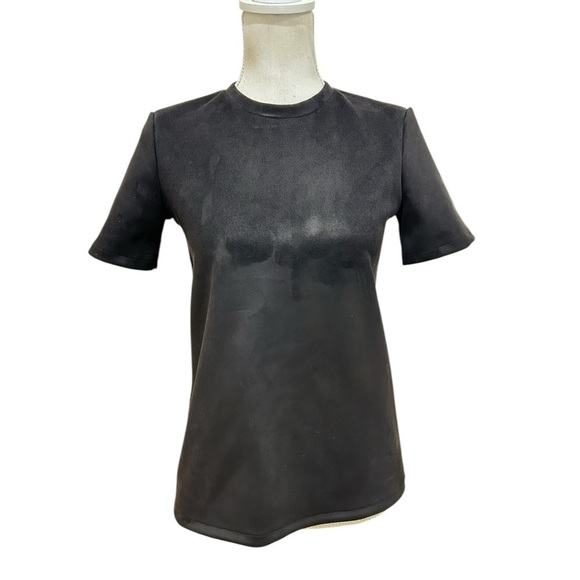Zara black faux suede back exposed zipper with pull tab short sleeve top small - Picture 4 of 11